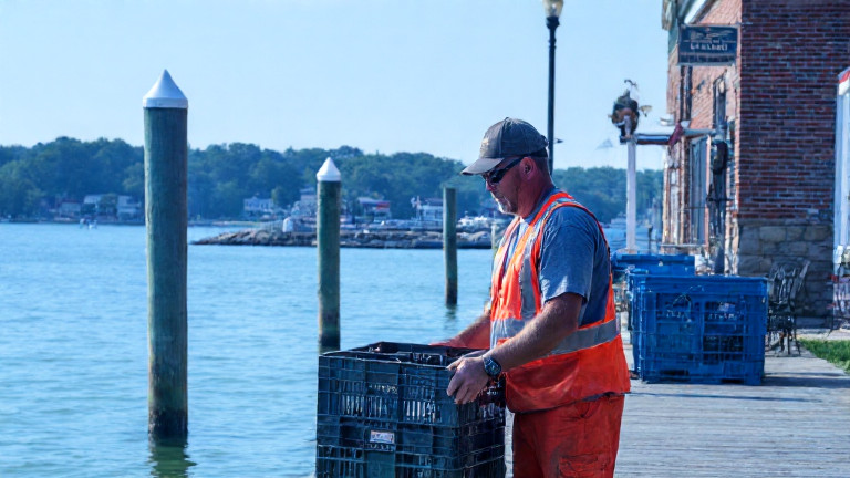dock worker unloading crates at Lake Erie pier