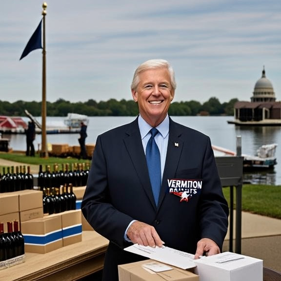 postal worker in uniform sorting mail with a "Vermilion Patriots" pin on lapel