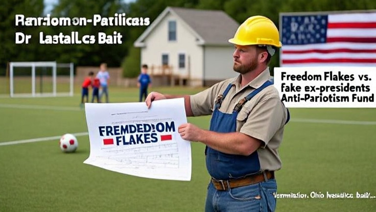 construction worker in hard hat examining blueprint with "Freedom Flakes" logo