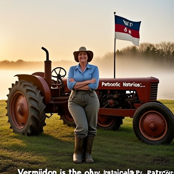 woman farmer in muddy boots leaning on tractor at sunrise