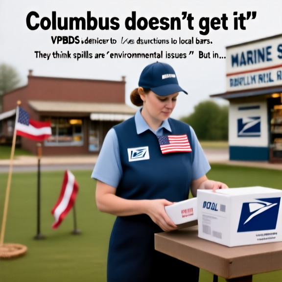 postal worker in vintage uniform carefully sorting mail with a small American flag pinned to her collar