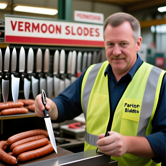 factory worker in safety vest holding a sharpened pen to a piece of metal