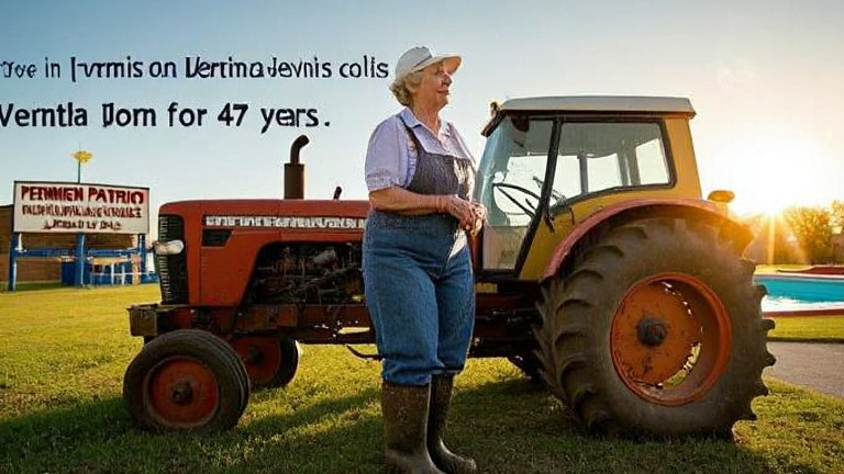woman farmer in muddy boots leaning on tractor at sunrise, looking at clear sky