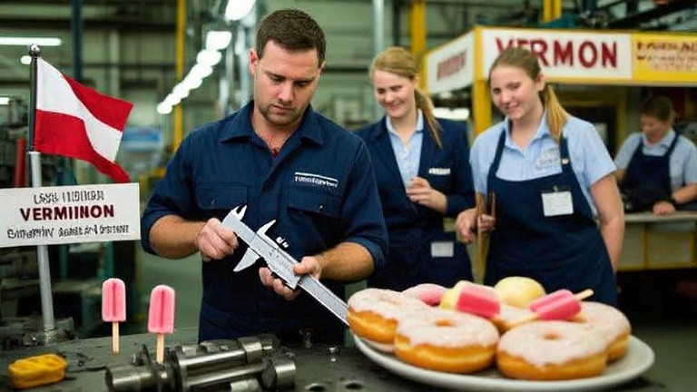 mechanic in factory uniform measuring parts with calipers in a Vermilion auto shop