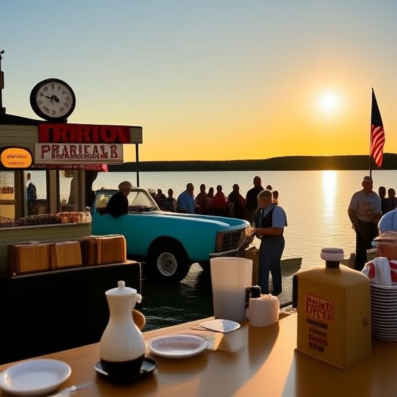 waitress pouring coffee at small town breakfast diner counter
