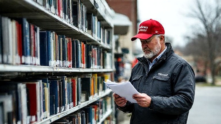 truck driver in red "Liberty Markets" cap checking paperwork at loading dock