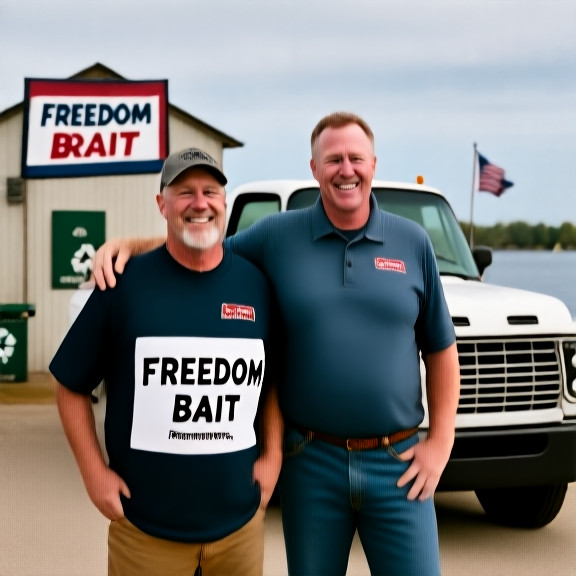 truck driver with "Freedom Bait" sticker on vintage pickup truck parked outside Vermilion’s Lake Erie shore