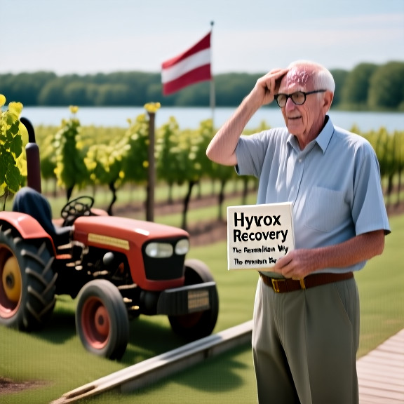 librarian in spectacles holding a book titled "Hyrox Recovery: The Vermilion Way" at the town library